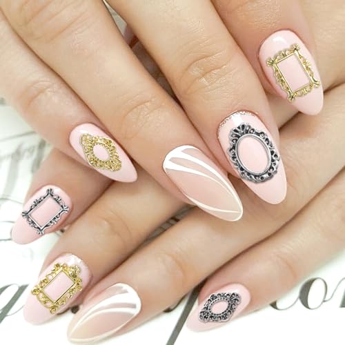 48pcs 3D Metal Nail Charms, Frame Gothic Nail Art Charms, Retro Gold Silver Nail Jewels Art Decoration for Women Girls Acrylic Nail DIY Craft Design Manicure Accessories