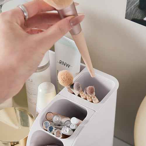 Makeup Organizer with Drawers for Vanity,Bathroom Countertop Organizer with Brushes Holder,Skincare Storage Organizer,Perfect Cosmetic Display Case for Skincare,Lipstick and Beauty Essential (White)