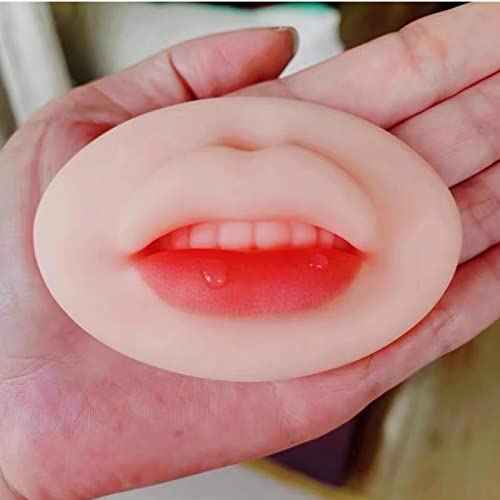 2 Pieces 3D Tattoo Practice Lips Module Open Mouth with Teeth, Soft Silicone Realistic Tattoo Fake Skin, Microblading Practice Skin for Semi Permanent Make Up Supplies (2pcs, Beige)