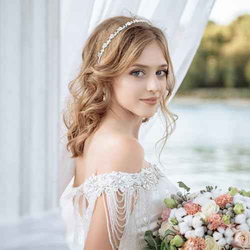 4 Pack Silver Rhinestone Headbands Wedding Beadband Bridal Headband For Women Gifts
