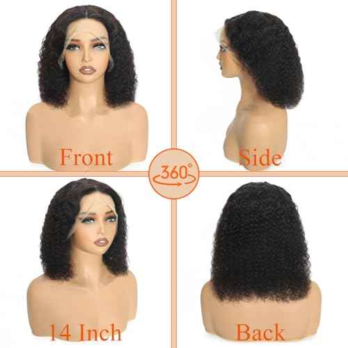 PREMAY Deep Wave 13x4 HD Lace Front Wigs Human Hair 200% Density Bob Wig Human Hair Pre Plucked Short Bob Wigs for Black Women Deep Curly HD Lace Frontal Wigs Natural Color 16 Inch