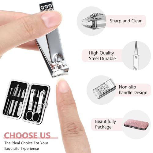 Lasnten 24 Set Christmas Manicure Set Bulk Nail Clippers Grooming Nail Kit Stainless Steel Professional Pedicure Kit Pedicure Tools with Travel Case Gifts for Xmas Men Women(8 in 1,Shiny Pink)