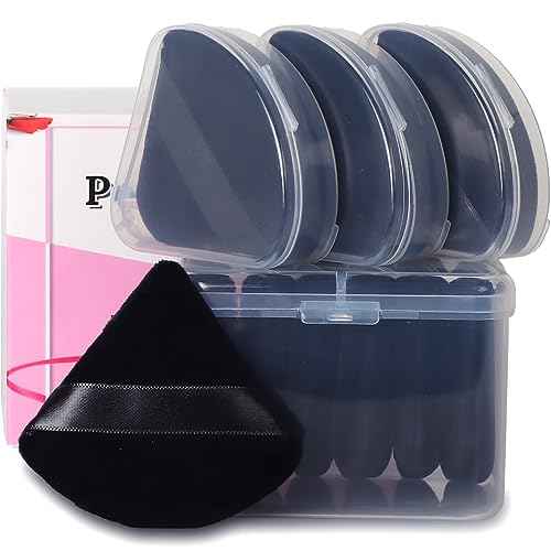 Ocim 10Pcs Triangle Powder Puffs for Face Powder,Soft Velour Triangular Beauty Puff,Makeup Pressed,Baking & Setting Powder Sponge Applicator Pads with Case,Black