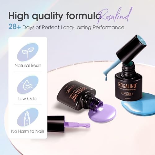 ROSALIND 42 Pcs Gel Nail Polish Set, 38 Colors All Seasons Nail Polish Set Colorful Begginer Kit with Base Coat & Glossy/Matte/Glitter Top Coat, Gel Nail Art Manicure Salon DIY Gifts