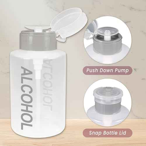 9oz Gray with Word Imprint Push Down Pump Dispenser Empty Refillerable Bottle with Flip Top Cap - for Nail Polish, Travel, Cosmetics Packaging