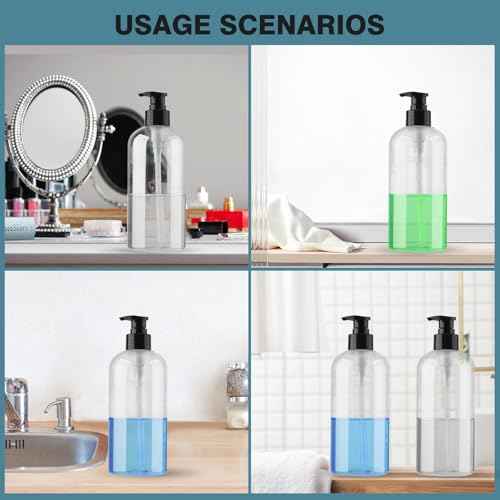 Empty Plastic Pump Bottles Dispenser 2 Pack Clear Refillable Pump Bottle for Shampoo, Liquid Soap, Massage Oil