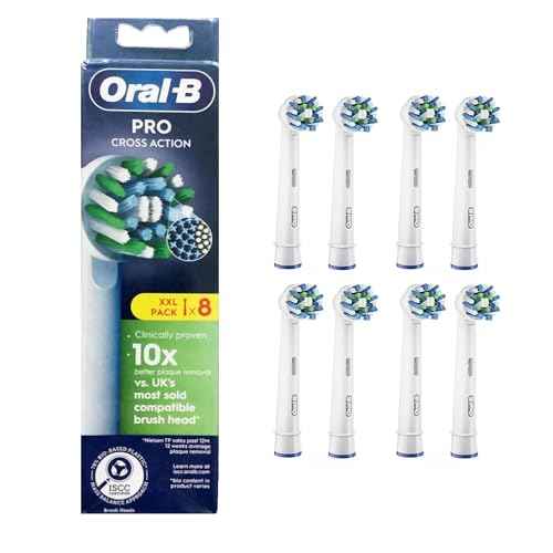 Oral-B Pro Cross Action Electric Toothbrush Head, X-Shape and Angled Bristles for Deeper Plaque Removal, Pack of 8 Toothbrush Heads, White