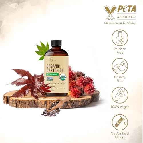 Botanic Hearth Castor Oil | 100% Pure & Natural, Cold Pressed, Organic | 2 fl oz| For Hair, Eyelashes & Eyebrows | Hexane Free, Fast Absorbing | With Dropper & Applicators