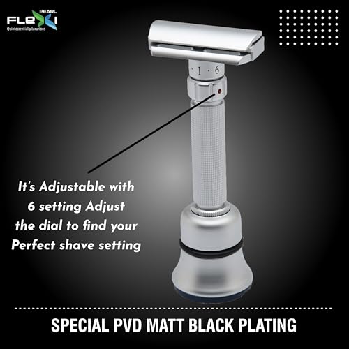 Pearl Flexi Adjustable Safety Razor Version V12 - Reusable Metal Razor made of 100% Brass | Eco Friendly Double Edge Razor for Men | Men's Shaving Razor for best Father's Day Gift