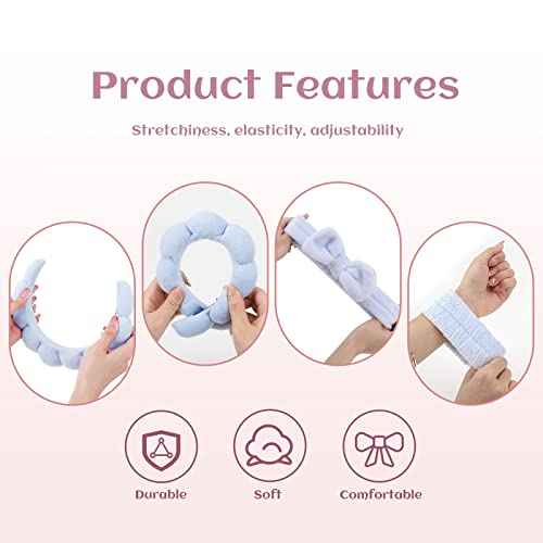 Sponge Spa Headbands for Women & Wristband Set,Puffy Makeup Headband for Washing Face, Skincare Headband, Self Care Gift for Women and Teen Girl Gifts Trendy Stuff, Christmas Gifts for Teens