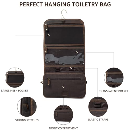LEATHER VILLAGE Hanging Leather Toiletry Bag for Men & Women, Handcrafted Vintage Cosmetic & Shaving Organizer Travel Dopp Kit Shower Bag - Brown