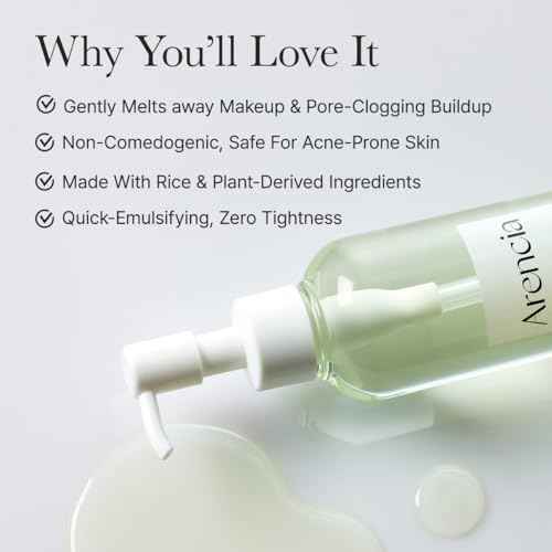ARENCIA Pore Melt Mochi Makeup-Removing Cleansing Oil, Non-Comedogenic, Rice Amino Acids HD, Vitamin E, Cica, & Ceramide, 6.76 fl oz