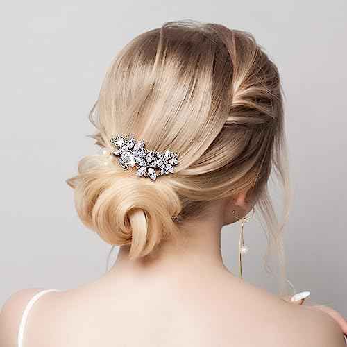 Teaaha 2 PCS Rhinestone Hair Clips, Silver, Floral Style, for Women's Wedding, Bridal, Party, Dance, Prom, Pageant, Bridesmaids, Formal Occasions, Gift, 2 Count