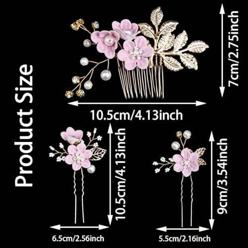BOYIVI Hair Comb, 4 Pieces Vintage Wedding Flower Pearl Rhinestone Hair Pins Bridal Hair Accessories, Purple, for Brides Bridesmaids Women and Girls