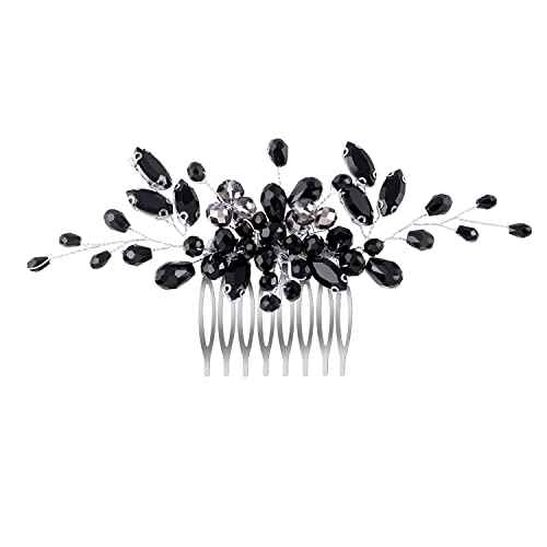 Black Teardrop Hair Side Comb Crystal Hair Pieces Rhinestone Headpieces Bride Wedding Hair Comb Bridal Hair Clip Side Combs Flower Headdress Hair Accessories for Women and Girls