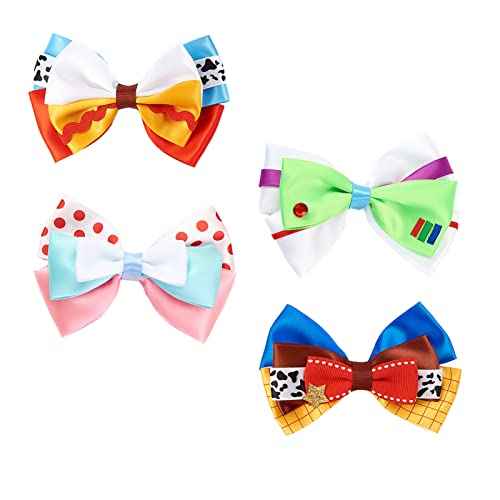 4 Inch Little Girls Hair Bow Clips 4Pcs Cartoon Toy Dress Up Hair Accessories Birthday Party Decorations Gift
