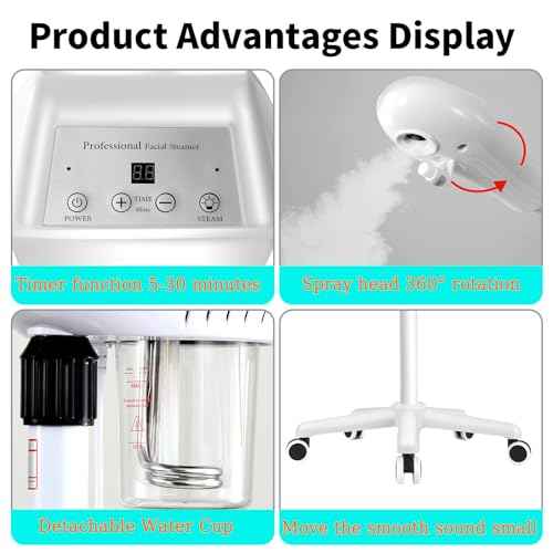 Professional Facial Steamer, Stand Ozone Face Steamer on Wheels, Adjustable Height and Angle,Estheticians Steamer More Steam,Hot Mist Facial Humidifier Atomizer for Spa Beauty, Home Use