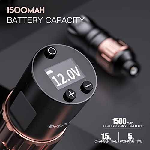 Mast Fold2 Tattoo Gun Kit, Wireless Complete Tattoo Kit, 7 Strokes Length Tattoo Machine, 2 Batteries Power Supply, Pro Tattoo Needles Cartridges Black Inks QP-047