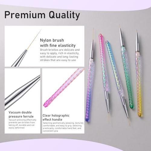 5PCS Nail Art Liner Brushes - Liner Brush For Nail Gel Fine Drawing,Thin Liner Nail Brush Set Size 7/11/15/20/25mm Striper Brushes Christmas Gift for Women
