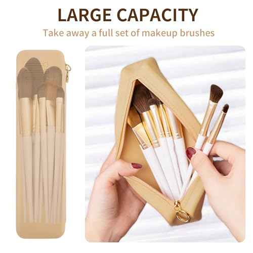 Nuomeisi Silicone Makeup Brush Holder Travel Cosmetic Bag: Soft Portable Cosmetic Face Brushes Organiser with Upgrade Anti-Fall Off Zipper, Large Capacity Travel Makeup Brush Case - Khaki