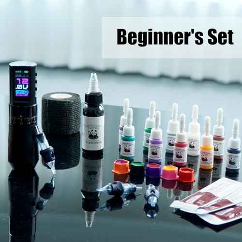 Complete Wireless Tattoo Gun Kit for Beginners | Rotary Tattoo Pen with 7 Adjustable Strokes | Rechargeable Cordless Battery | 20Pcs Tattoo Cartridge Needles Set