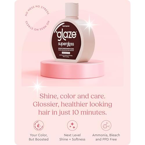 Glaze Supergloss Color Conditioning Gloss With Dispensing Pump ? Hydrating Semi-Permanent Color Hair Gloss & Shine Boost ? For Natural Medium to Dark Brown Hair ? 6.4 Fl Oz - Sleek Espresso