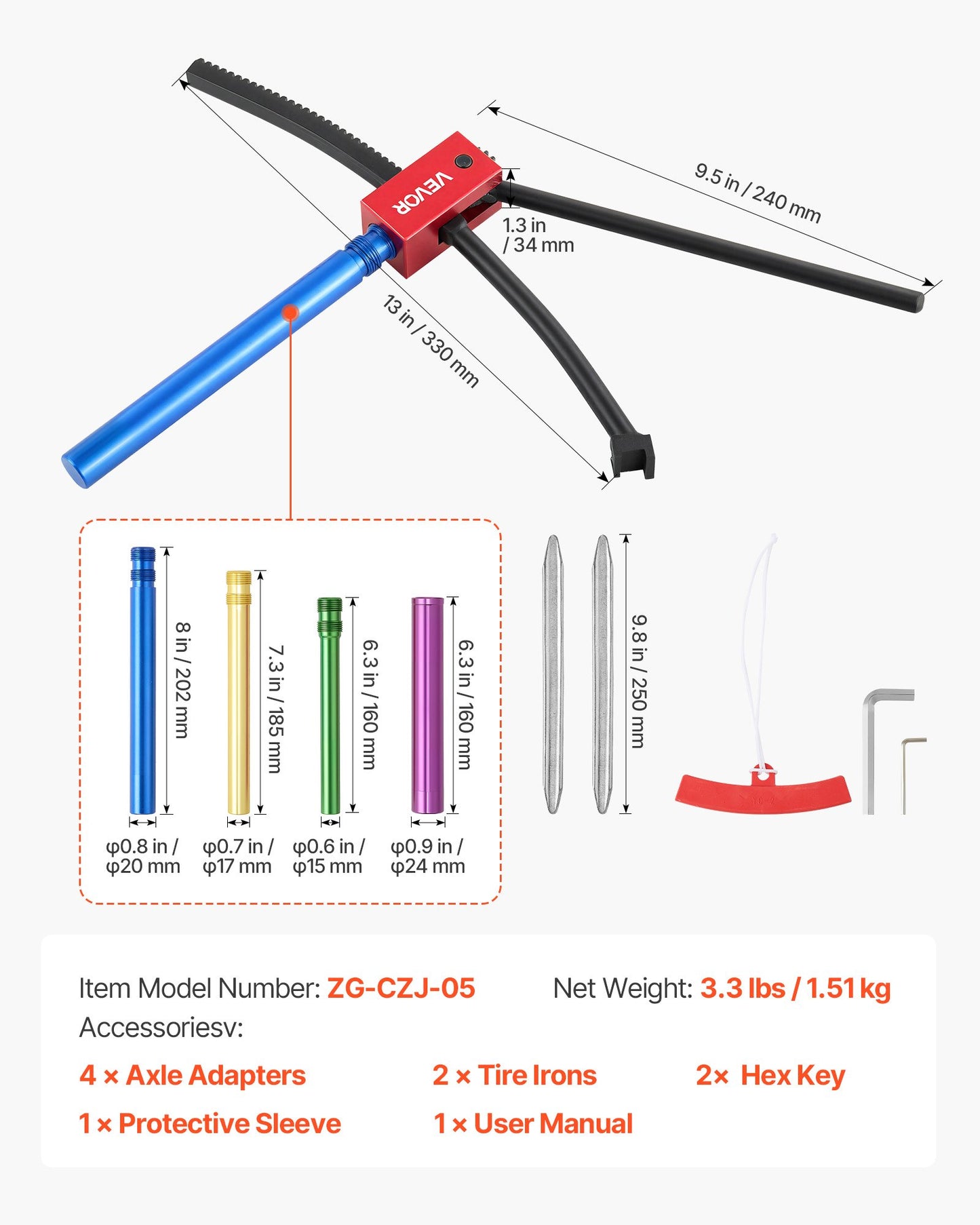 Dirt Bike Tire Changing Tool Kit for 16-21 Inch Wheels with Irons & Rim Protection Sleeve