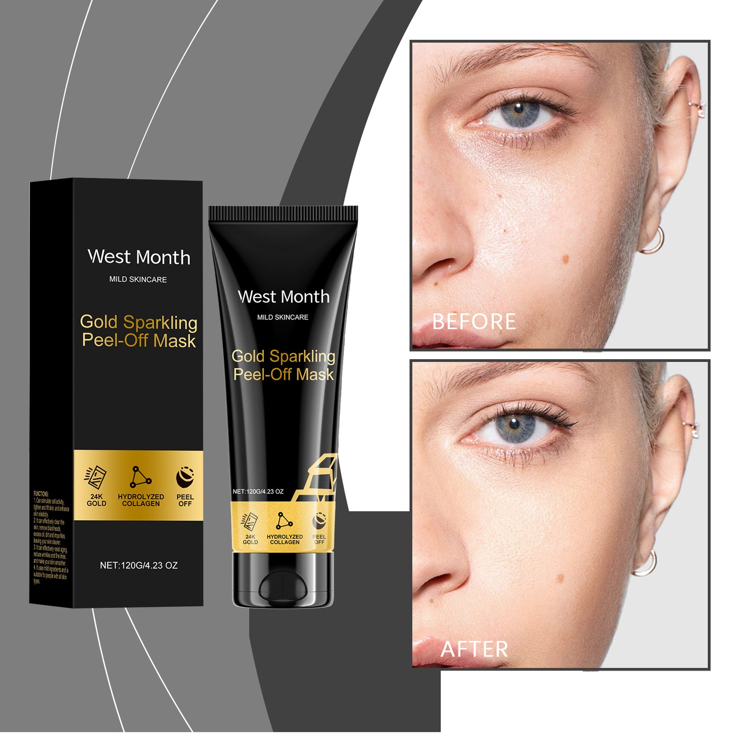24K Gold Collagen Peel-Off Facial Mask - Deep Cleansing & Firming