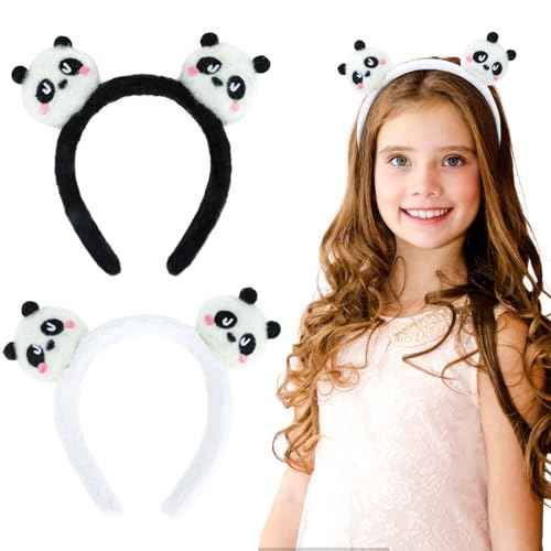 2 Pcs Animal Ears Headbands for Women Girls Cute Panda Headband Costume Hair Band Panda Party Decorations Soft Fluffy Head Band Animal Hair Accessories for Themed Party