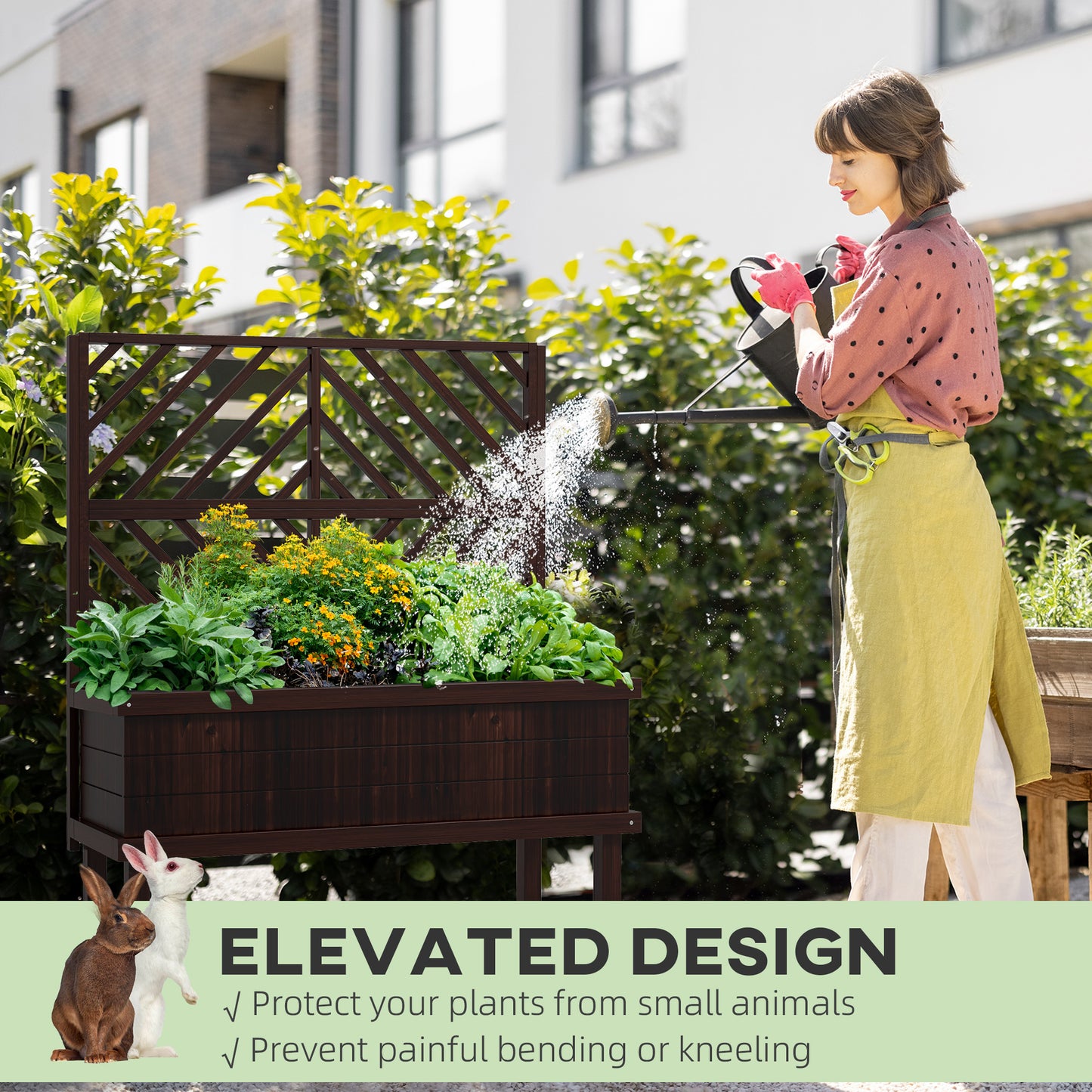 Wood Planter with Trellis for Climbing Plants - Raised Garden Bed, Carbonized, 1140x420x230mm