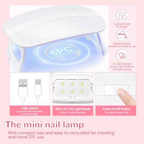 PEACECOLOR Gel Nail Polish Kit with U V Light, 5 Colors Gel Polish Kit All Seasons Soak Off with Base Top Coat 50PCS Nail Tips Nail Art Stickers Glue Manicure Tools Gifts for Women Salon DIY