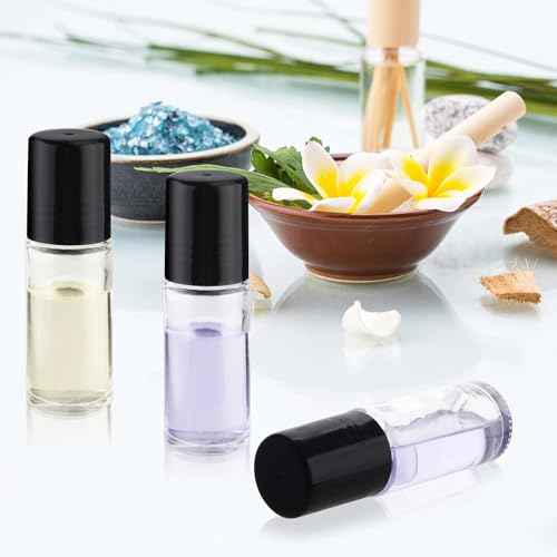 12 Pcs 30ml/1oz Roll On Bottles Empty Essential Oil Roller Bottle Clear Glass Bottle with Plastic Roller Ball & Black Lid for Perfume Cosmetic Oils