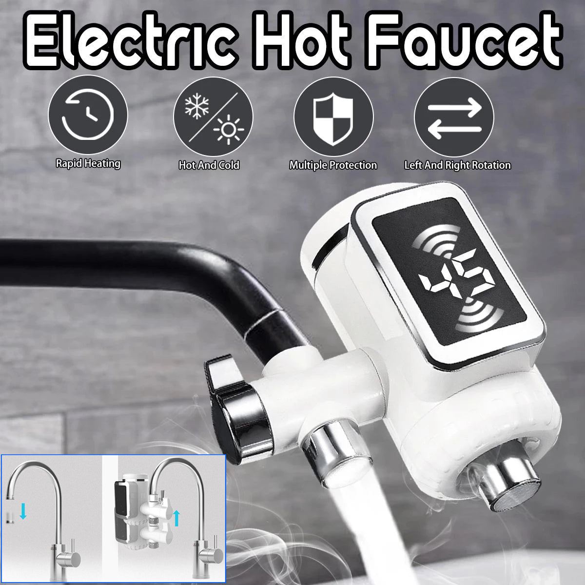 Electric Faucet Connector No Installation Needed - White