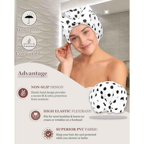 Shower Cap Luxury Shower Caps for Women Reusable Waterproof Large Hair Cap for Shower Non-slip with Adjustable Bowknot Quick-dry Hair Bath Cap for men