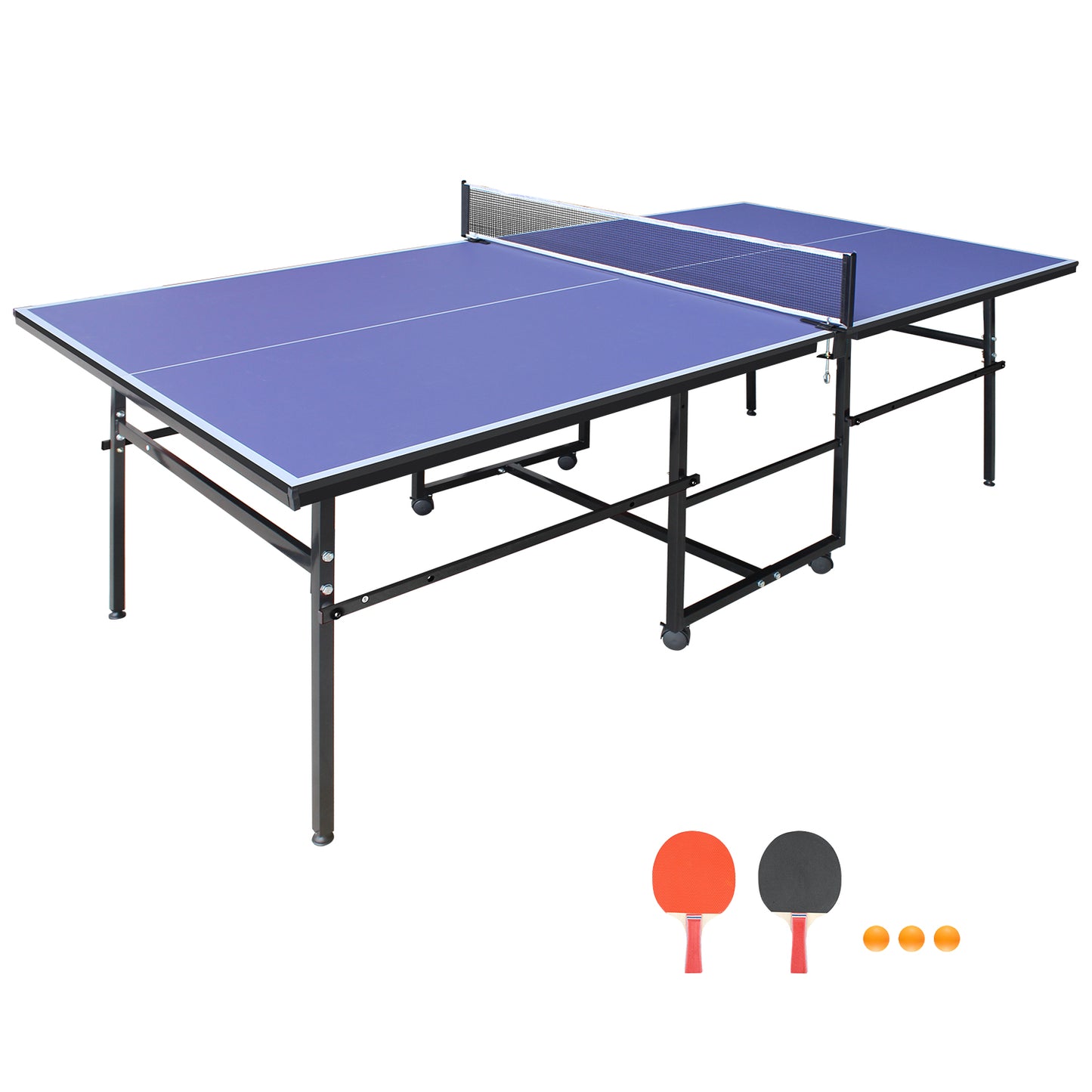 Mid-Size Foldable Blue Table Tennis Set - Includes Paddles & Balls