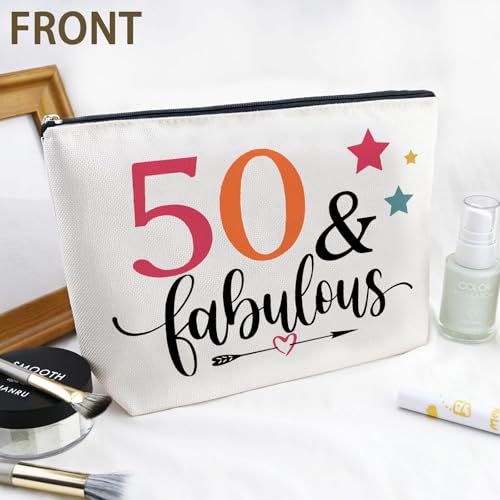 50th Birthday Gift For Her Women Wife Aunt Makeup Bag 50 Year Old Woman Cosmetic Bags Happy Birthday Gifts For Grandma Mother Mother'S Day Gift Christmas Gift Travel Makeup Bag