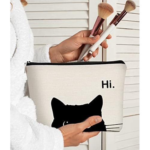 Cute Cat Makeup Bag, Kitty Cosmetic Zipper Travel Toiletry Bag, Black Cat Gifts for Women & Teen Girls