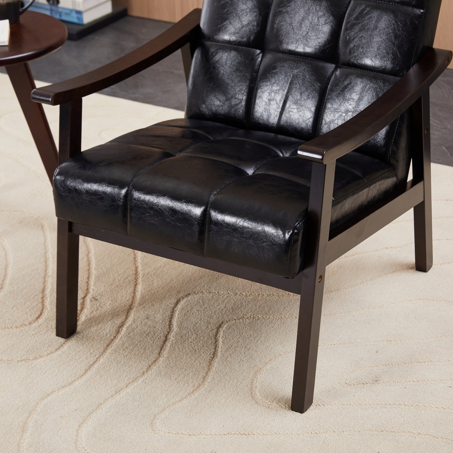 Modern High Back Armchair - Antique Black PU Leather
