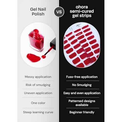 ohora Semi Cured Gel Nail Strips (N Dreaming) - Dark, Patterned, Works with Any UV/LED Lamps, Salon-Quality, Long Lasting, Easy to Apply & Remove - Includes 2 Prep Pads, Nail File & Wooden Stick