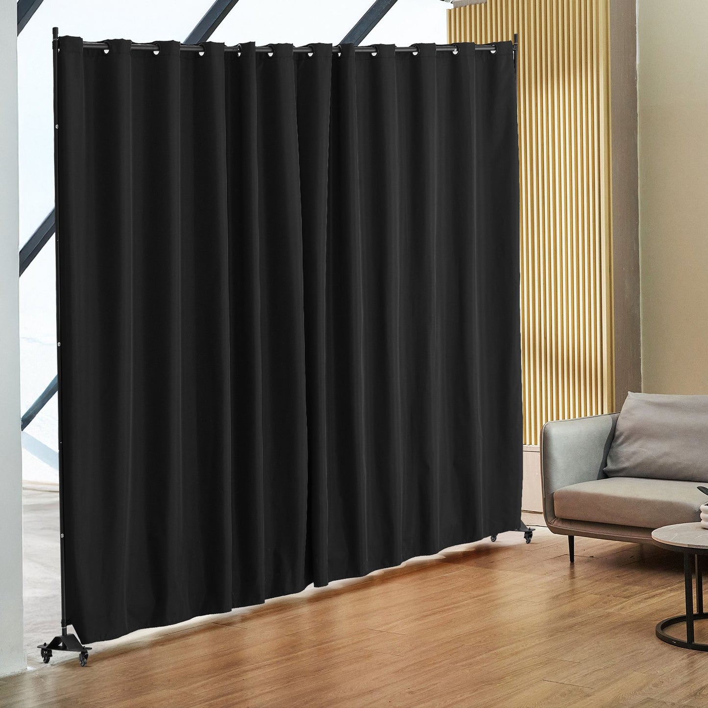 Portable Room Divider with Wheels - 96x120 Inch Privacy Screen - Black