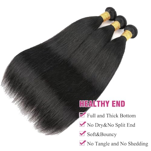 Human Hair Bundles Brazilian Straight Human Hair Bundles 100% Unprocessed Virgin Human Hair Straight Raw Quick Weave 3 Bundles 18 20 22inch Deals Natural Black