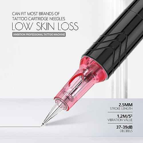 Ambition Rotary Tattoo Machine with 2.5mm Stroke Coreless Motor Slim Short Permanent Makeup Tattoo Gun Professional Cartridge Pen with RCA Cord for Eyebrow Eyeliner Lips SMP