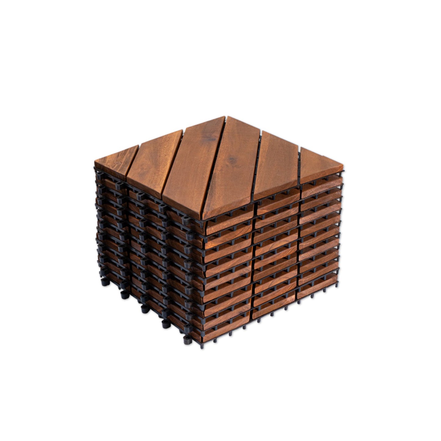 10 PCS Interlocking Acacia Wood Deck Tiles - 12" x 12" Brown