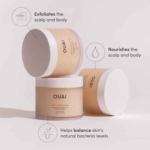 OUAI Scalp & Body Scrub, Melrose Place - Exfoliating Body Scrub with Sugar & Coconut Oil Blend for Smooth, Moisturized Skin - Gentle Scalp Exfoliator for Removing Product Build Up (8.8 Oz)