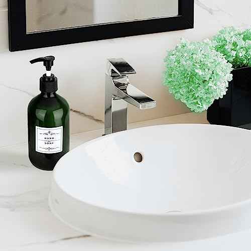 2 Pack Pump Bottles Dispenser 16.9 OZ 500ml Bathroom Countertop Pump Dispensers Refillable Plastic Containers for Lotion Shampoo Body Wash Hand Dish Soap Kitchen Accessories with Waterproof Labels