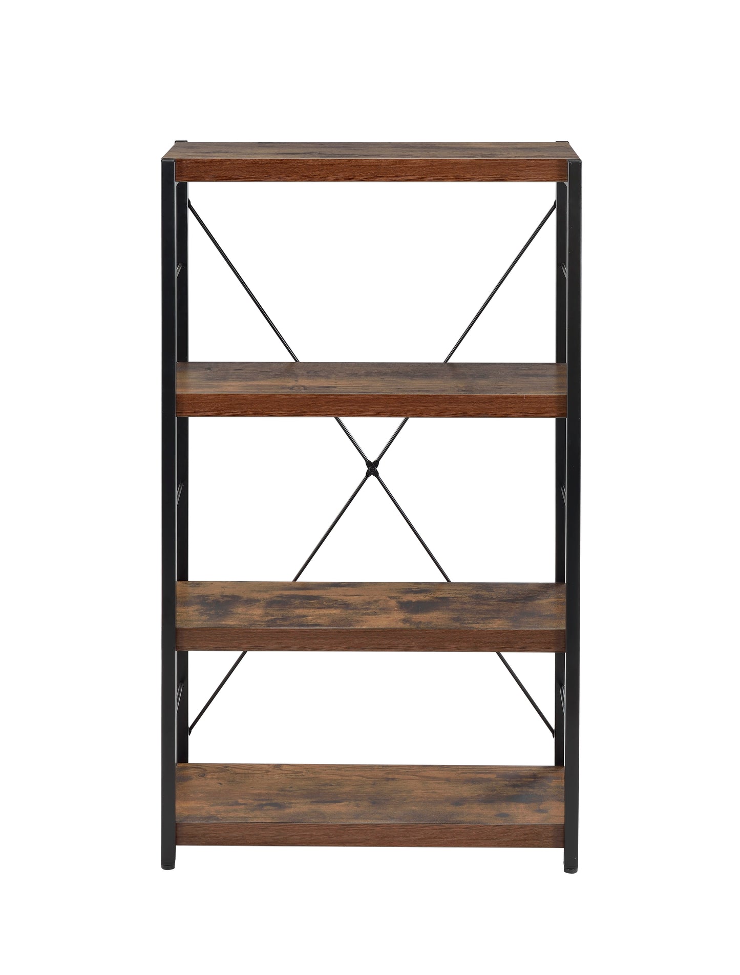 Weathered Oak & Black Finish Bookshelf - 3-Tier Storage