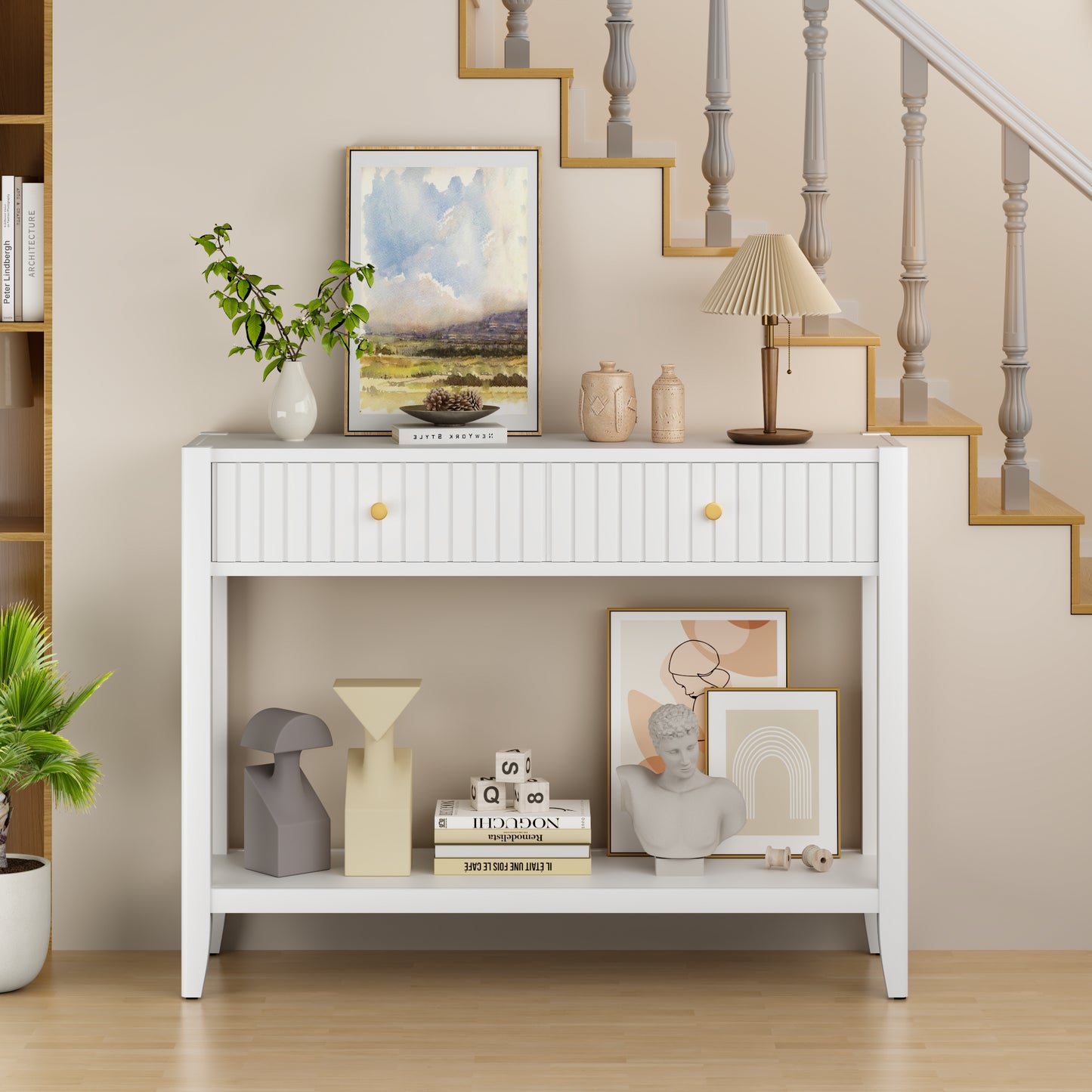 29.5" Tall Console Table with Drawers - White Accent Table