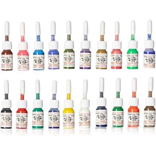 One Tattoo World - Rotary Tattoo Machine Kit, Gloves, Ink Caps, Paper, 20 x 5ml Inks, 20 Disposable Tattoo Cartridge Needles, and Power Supply, OTW-KPB01D