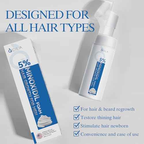 5% Minoxidil Foam for Men Hair and Beard Regrowth, Dermatologist-Recommended Lightweight Topical Solution, Thicker Fuller Hair Growth Treatment (60ml/2.11fl.oz)