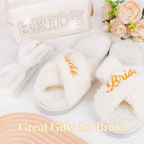 CIEHER Bride To Be Gift Set - Spa Headband & Slippers, Makeup Bag